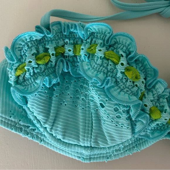y2k Betsey Johnson Aqua and Lime Green Eyelet and Mesh Bikini 
Size: Small
EUC - Picture 7 of 16